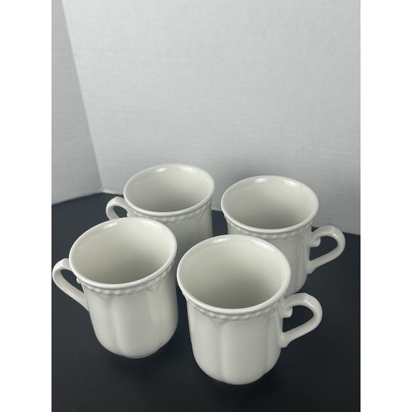 Churchill England White Coffee Mugs Fine China W/ Embossed Arch Design Set Of 4 - Picture 2 of 5